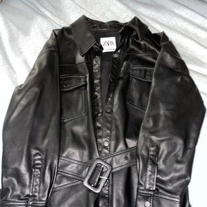 Zara black long leather jacket. Size M.